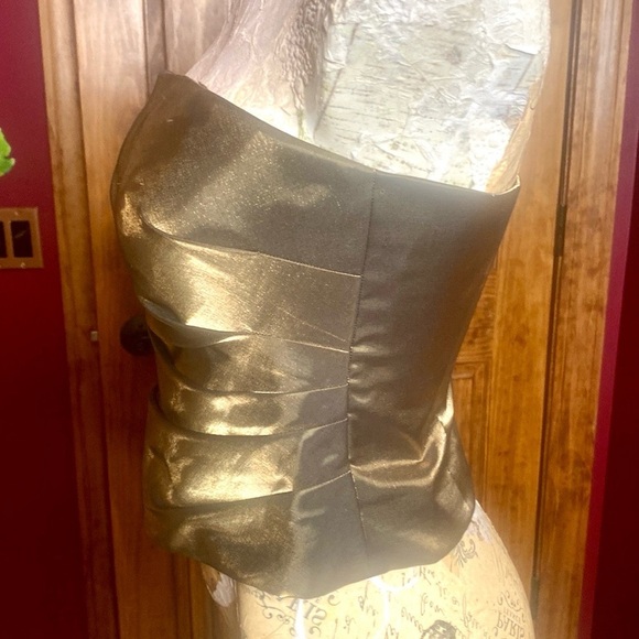 Simon Chang Rouched Bustier Corset Cami Green Gold Shimmer Size 6 - Picture 5 of 15